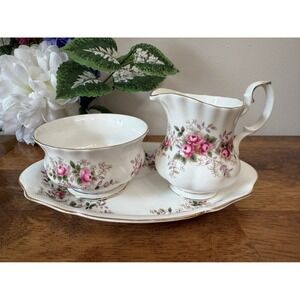 Royal Albert Lavender Rose Bone China Cream and Sugar Set with‎ Underplate